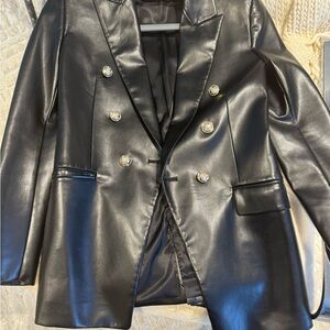Black faux leather zara blazer